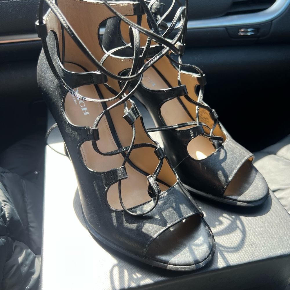 100% Leather - Coach Black Strappy Women's Heels